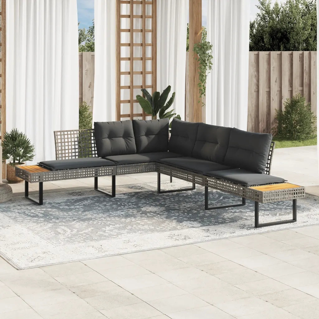 Divano da Giardino con Cuscini a L Grigio Polyrattan e Acacia