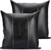 Copribraccia decorativi in pelle di imitazione, 45 x 45 cm, stile boho, pelle liscia, moderna, pelle vegana, ideali per divano, letto o camera da letto, stile rustico, 2 pezzi