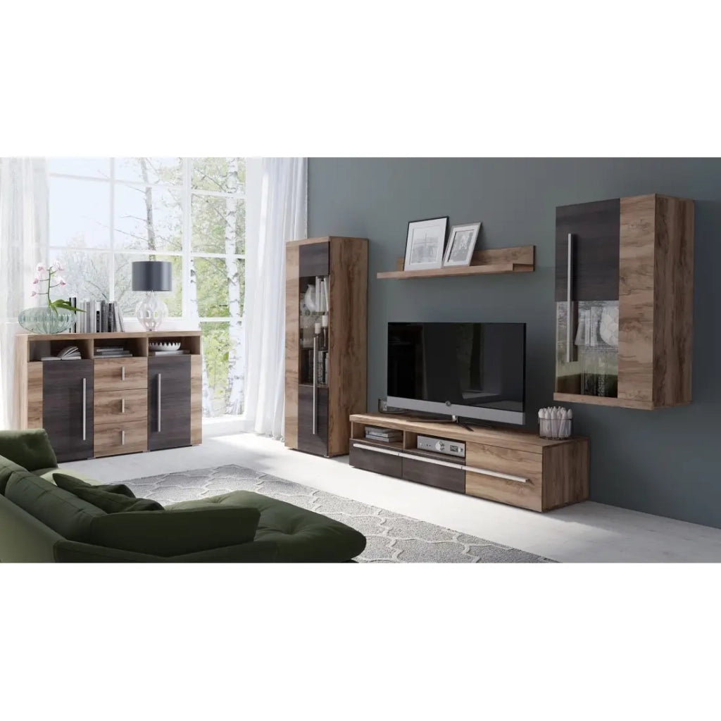 Buffet BRAZZA 4 porte – Ampio spazio in noce satinato – Nicchie decorative – 182 cm