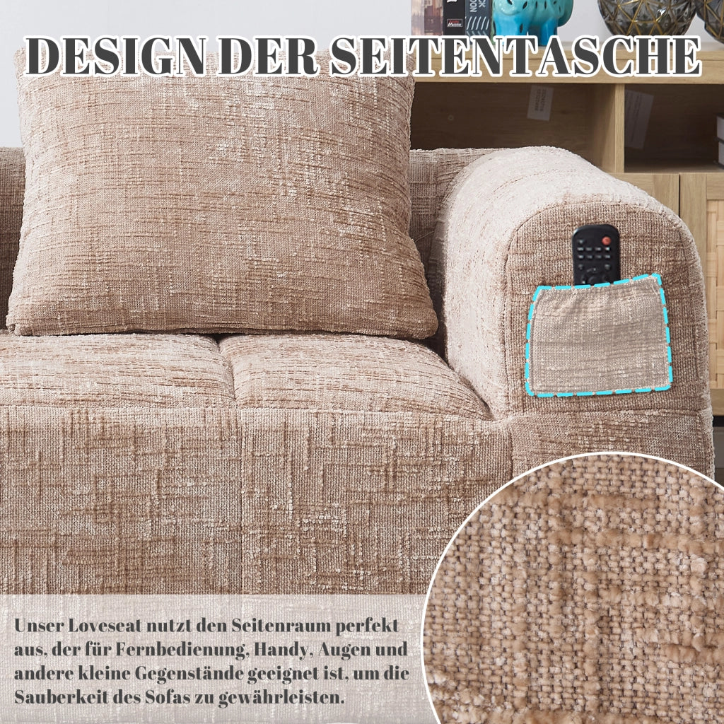 DIVANO Chaise longue 158x90x60 cm in Chenille Khaki con tasche laterali e cuscino