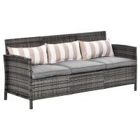 Divano 3 Posti da Esterni in Rattan (PE) con Cuscini Imbottiti e Sfoderabili, Giardino/Terrazzo, 173x68x78cm