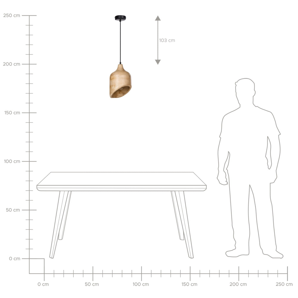 Lampadario di forma rotonda in legno di mango chiaro paralume regolabile appeso lampada da soffitto