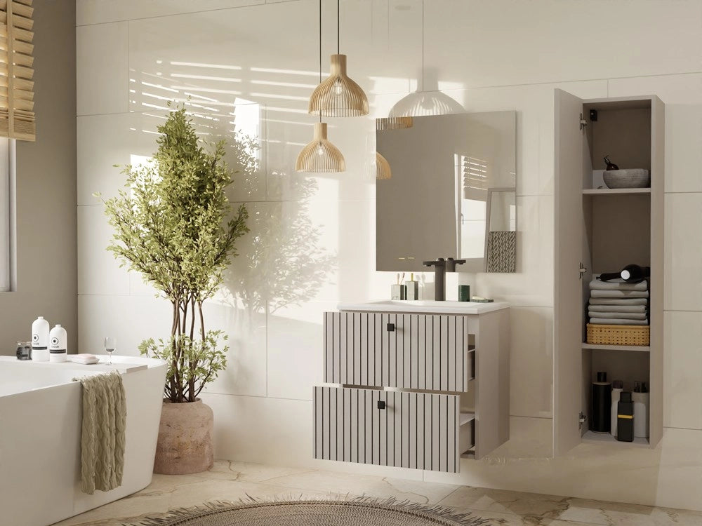 Mobile sottolavabo TIGO 60 2s cashmere 2 cassetti scanalato frontale sospeso