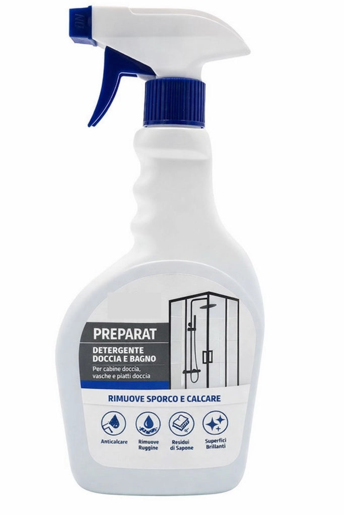 Detergente Anticalcare per Doccia e Bagno 500 ml | Rimuove Calcare, Sapone e Aloni | Per Vetri, Ceramica, Cromature e Ac