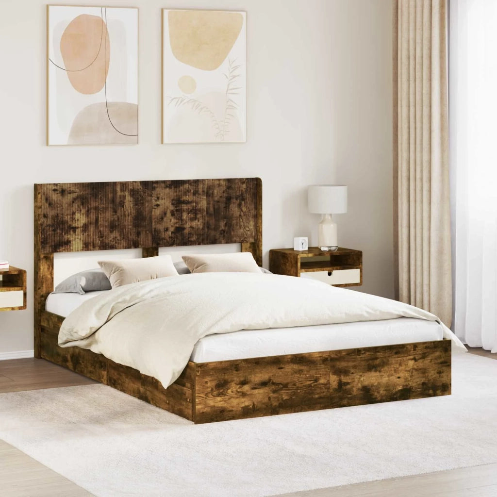 Struttura del letto con stoccaggio e testata Rovere Fumo