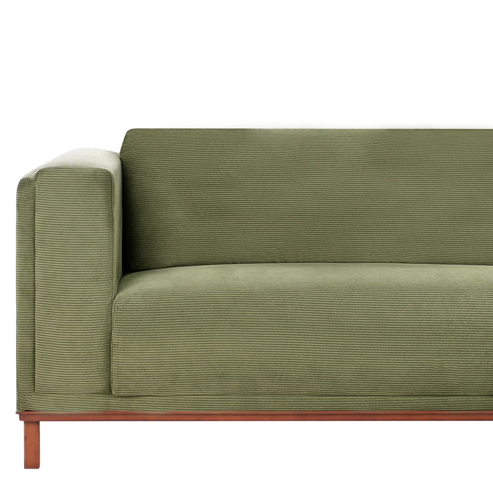 Divano angolare a sinistra Rivestimento velluto a coste verde Gambe in legno Spesso imbottito Mobili da salotto in stile moderno