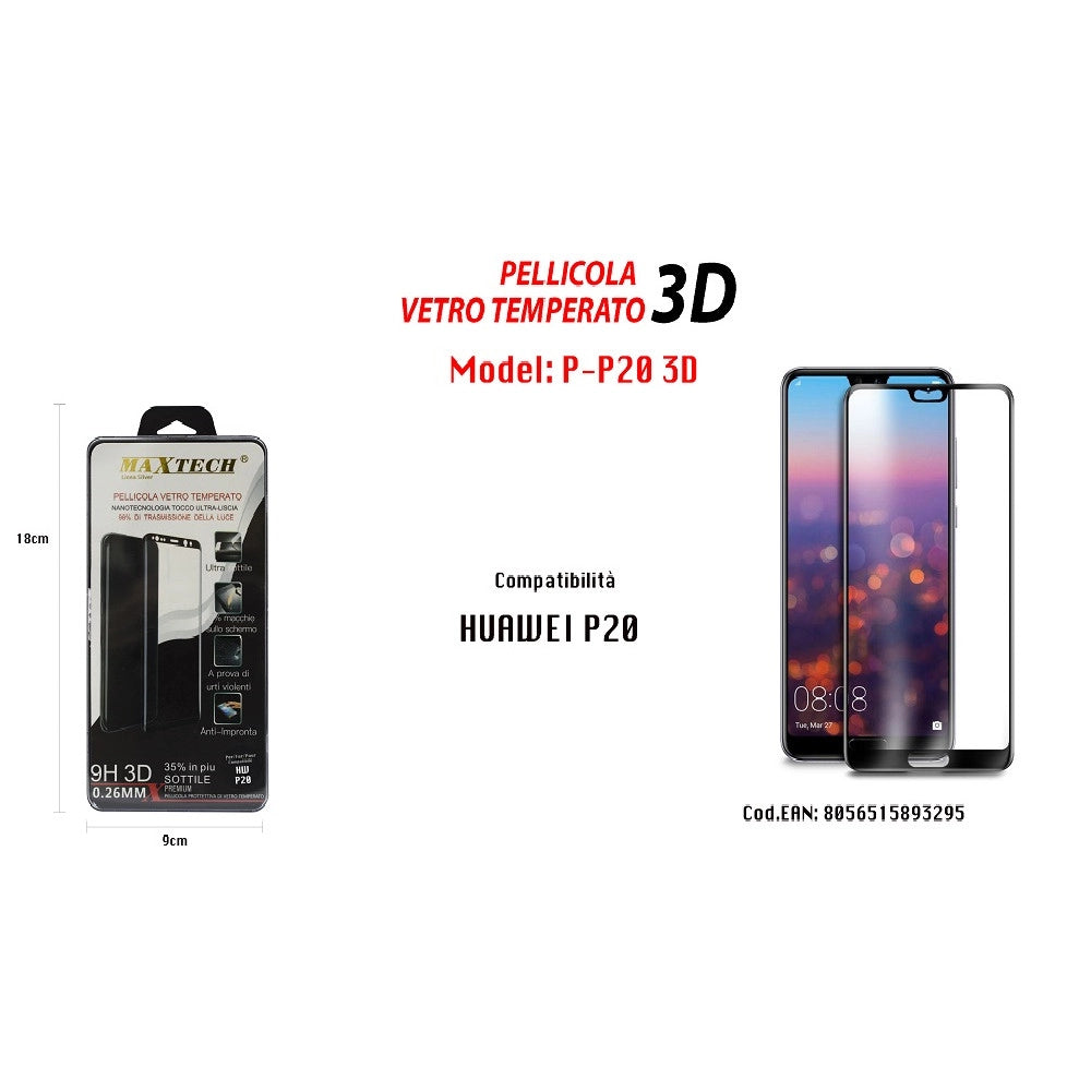 Trade Shop - Pellicola In Vetro Temperato 3d Per Huawei P20 Copertura Totale Maxtech P-p20 3d -