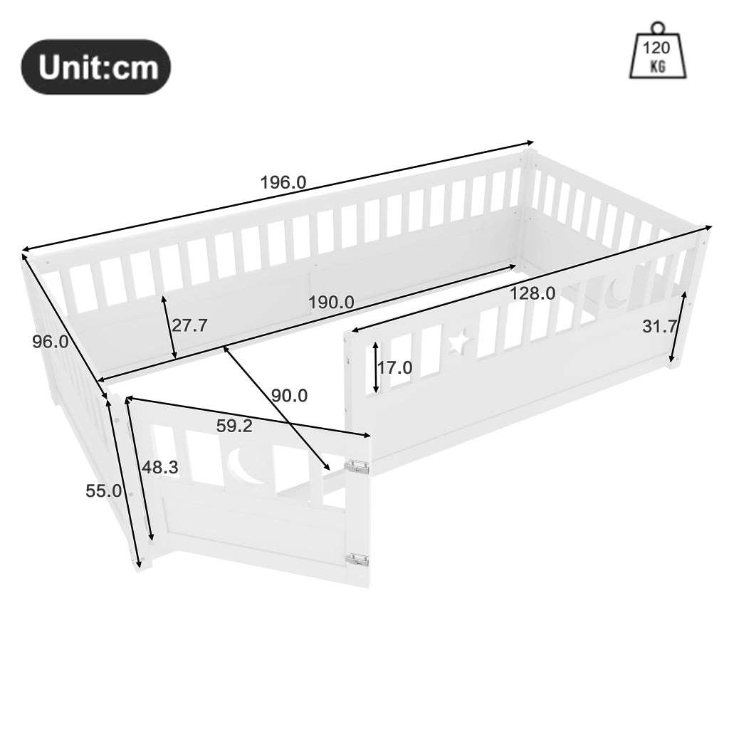 Letto a baldacchino per bambini bianco in pino con rete di sicurezza 90x190 cm