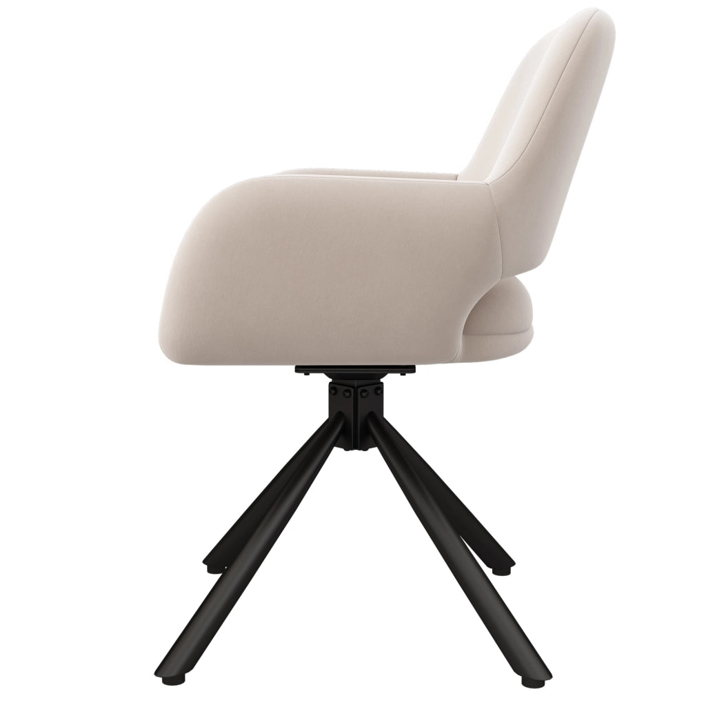 Set di 6 sedie da pranzo girevoli con braccioli; velluto beige; metallo