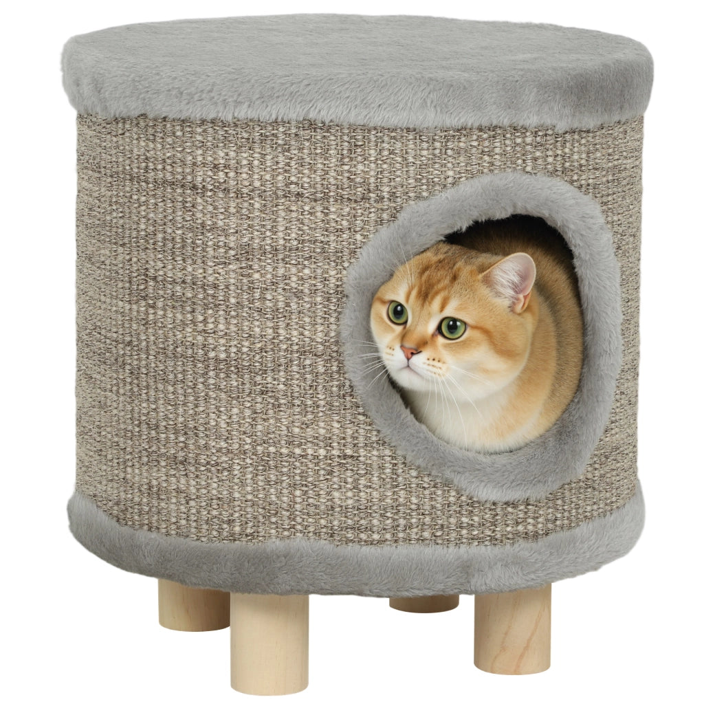 Casetta Grigio per Gatti 3 in 1 con Rascatore ¨C zephmum ¨C Grigio Legno 36x36x38 cm