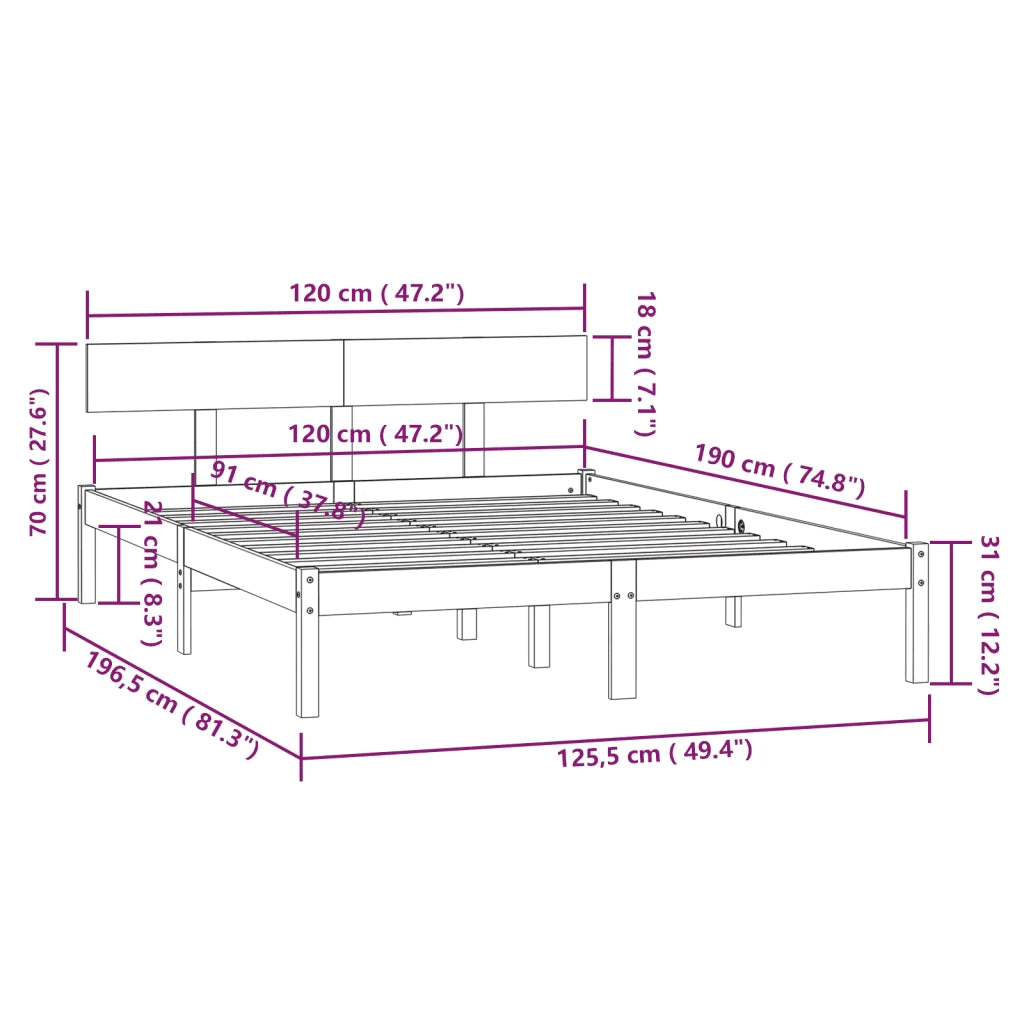 Giroletto-Struttura Letto in Legno Massello 120x190 cm Small Double 539203