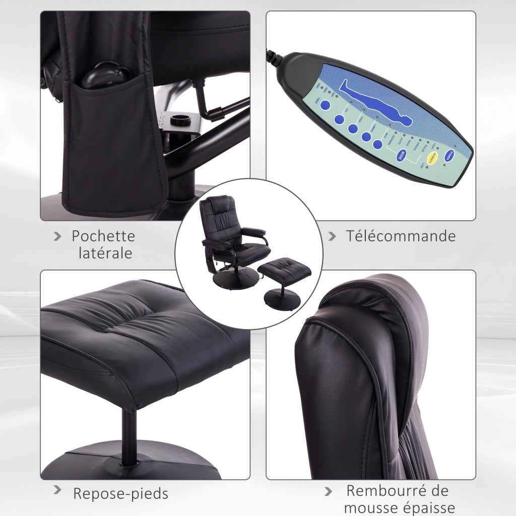 Poltrona Massaggiante Elettrica Reclinabile Girevole con Poggiapiedi ¨C zephmum ¨C Tessuto Sintetico Nero