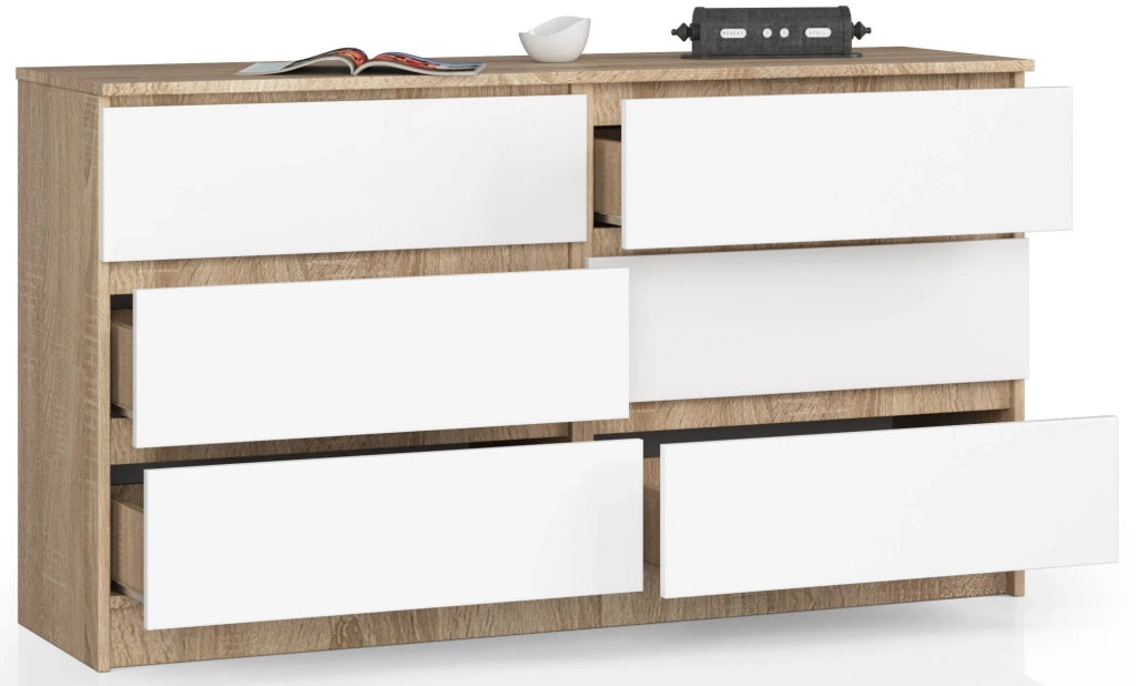 Cassettiera AKORD K140 Sonoma Quercia 138 cm 6 cassetti inserto frontale Bianco 138x40x77 cm