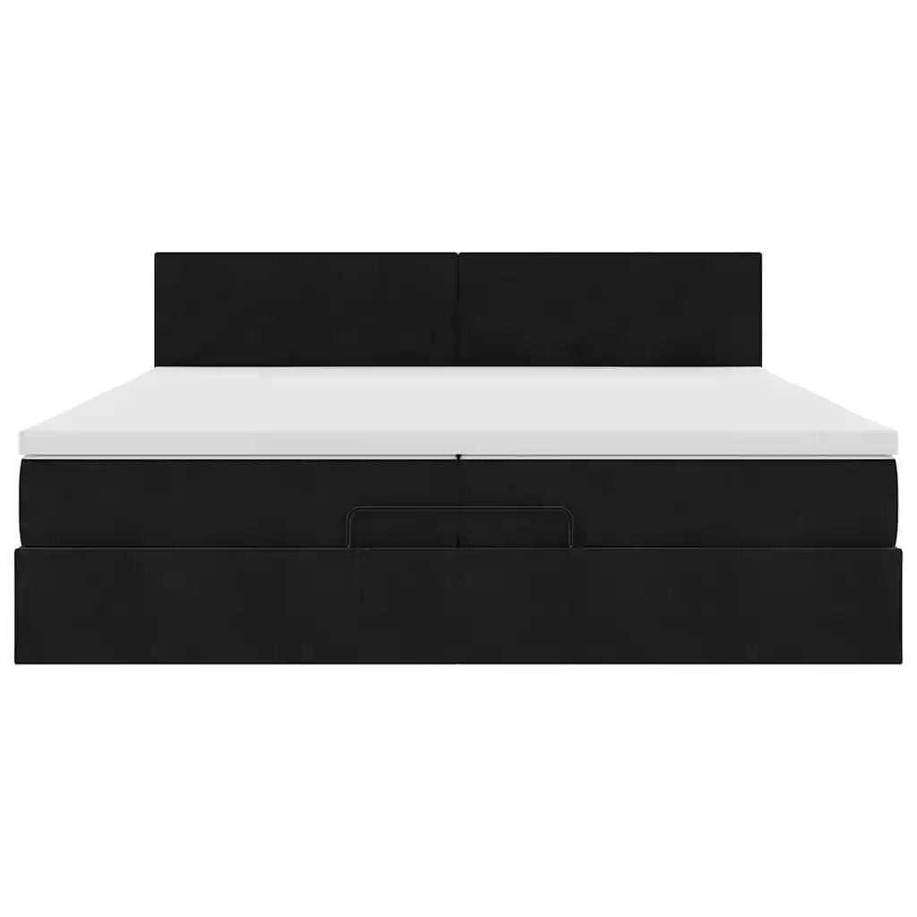 Struttura Letto Pouf con Materasso Nero 200x200 cm in Velluto 3311725