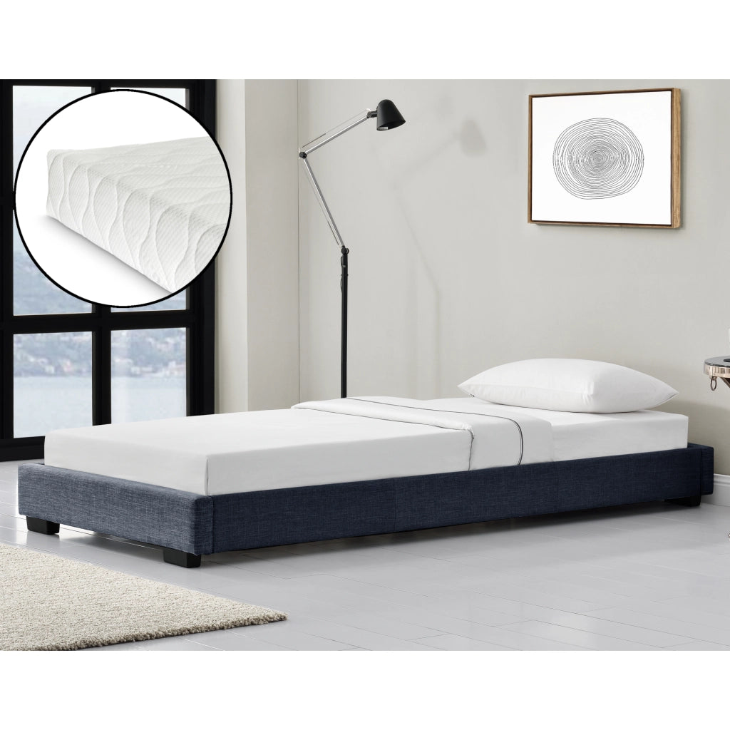 Corium Struttura Letto Imbottito con Materasso a Schiuma Fredda 90 x 200 cm Letto Singolo con Rivestimento in Tessuto con Materasso Anallergico - Grigio Scuro