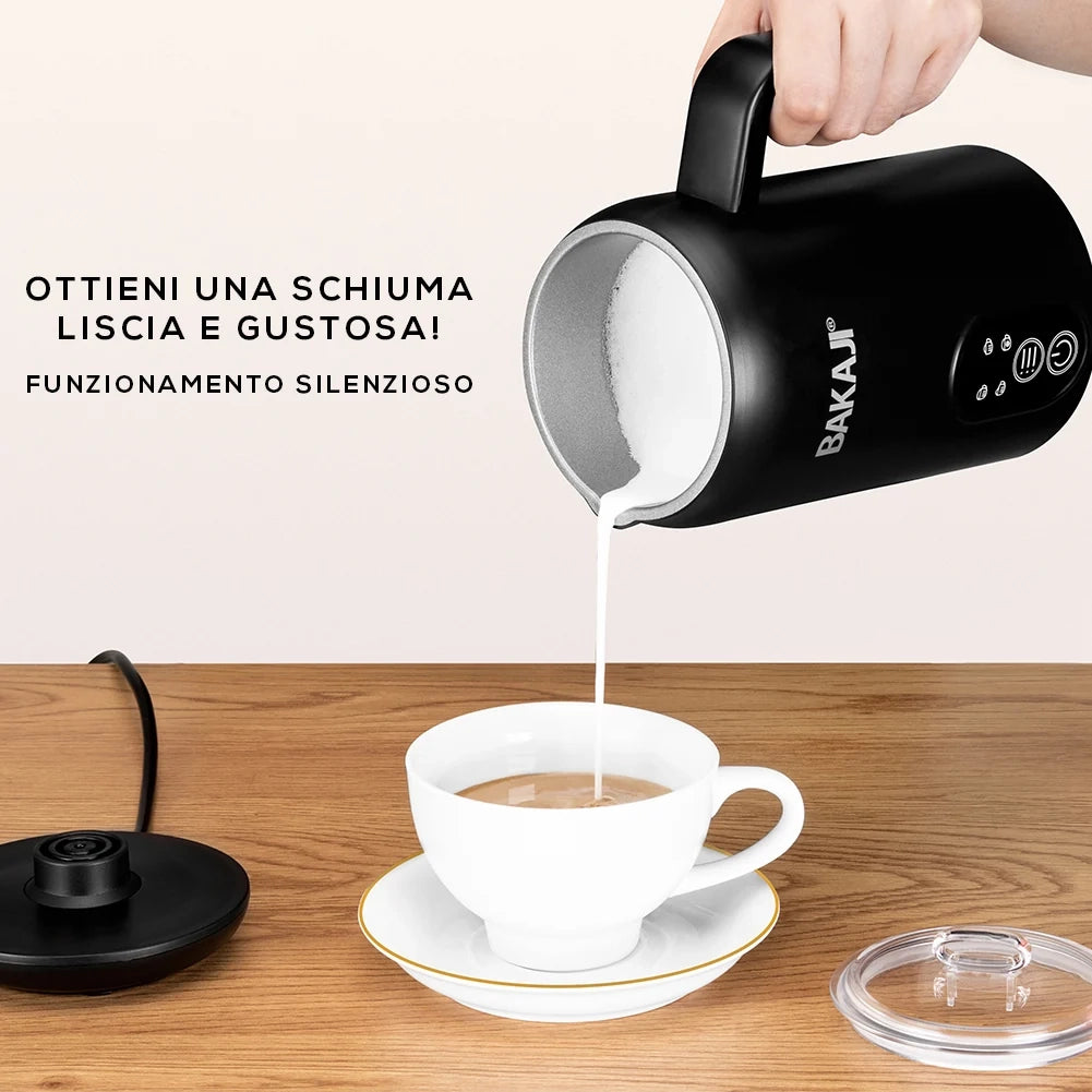 Montalatte Elettrico 500W Cappuccinatore Caldo Freddo Schiumatore Latte in Acciaio e PP Nero