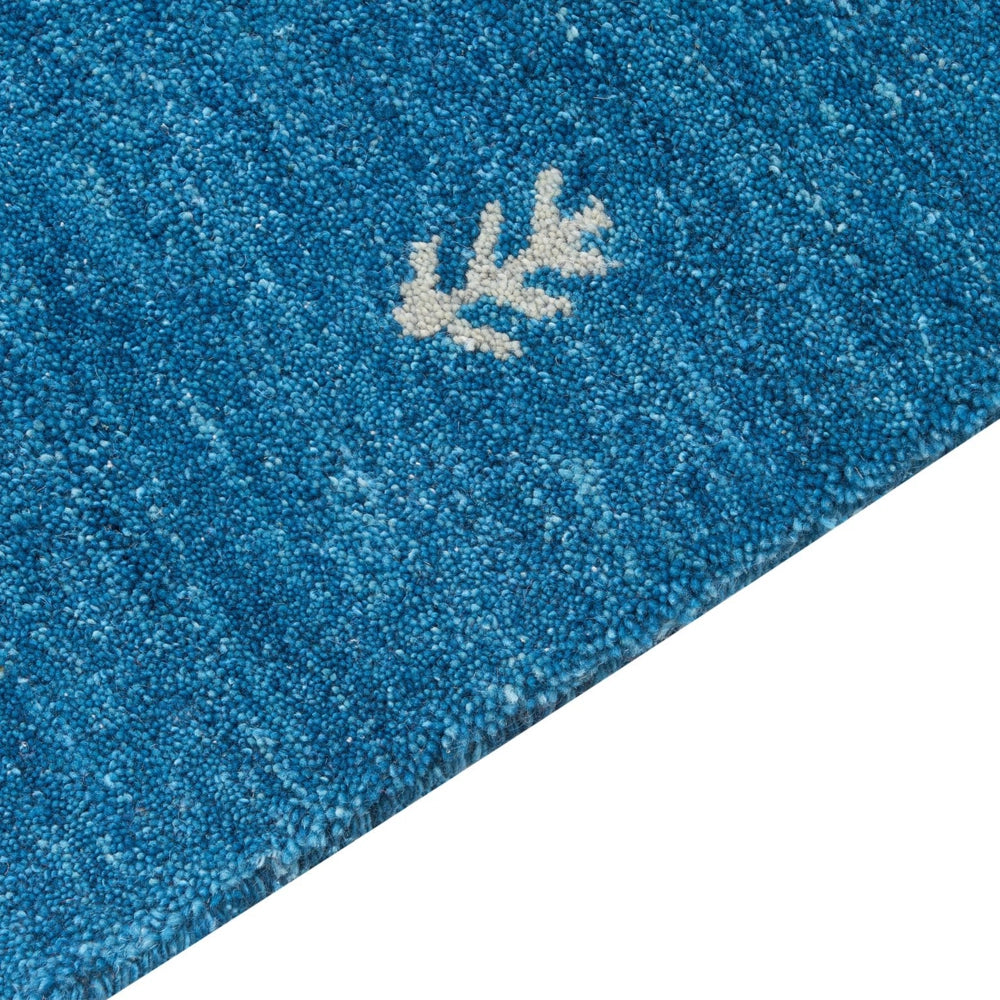 Tappeto Gabbeh in lana blu 160 x 230 cm, trapuntato a mano con motivi animali occidentali e design rustico