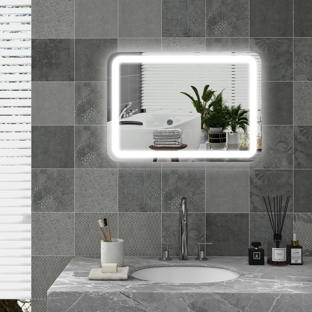 Specchio da bagno LED 50 x 70 cm, 3 tonalità di luce, touch, anti-appannamento, vetro temperato argento