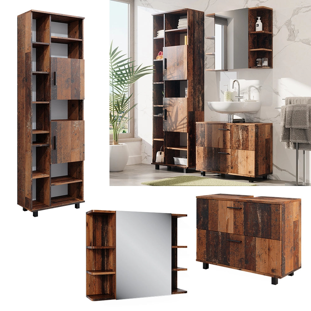 Vicco Set di mobili da bagno Rovere rustico 3 parti, con colonna