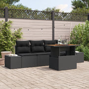 Set Divano da Giardino 5 Pezzi con Cuscini Nero Polyrattan