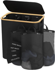 Scatola per lavastoviglie, 160 l, scatola per lavastoviglie sporca per lavastoviglie, 3 pezzi, grande separatore per lavastoviglie extra grande con 3 compartimenti con tasche interne rimovibili, etichette, nero