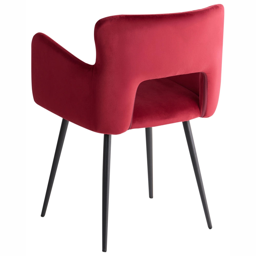Set di 2 sedie da pranzo velluto rosso scuro braccioli schienale intagliato gambe in metallo moderna industriale