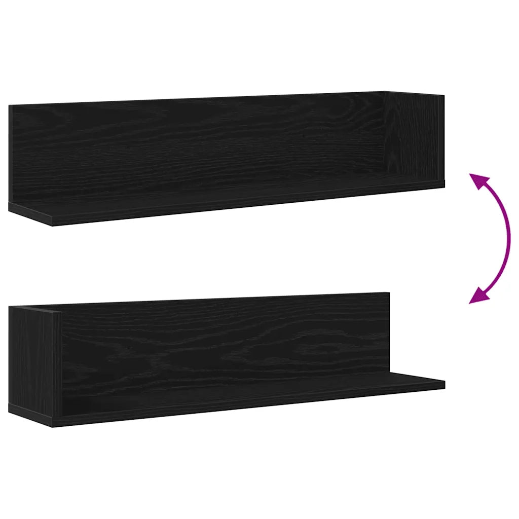 Mensole da Parete 2pz Nere 75x16,5x16,5 cm in Truciolato 860032