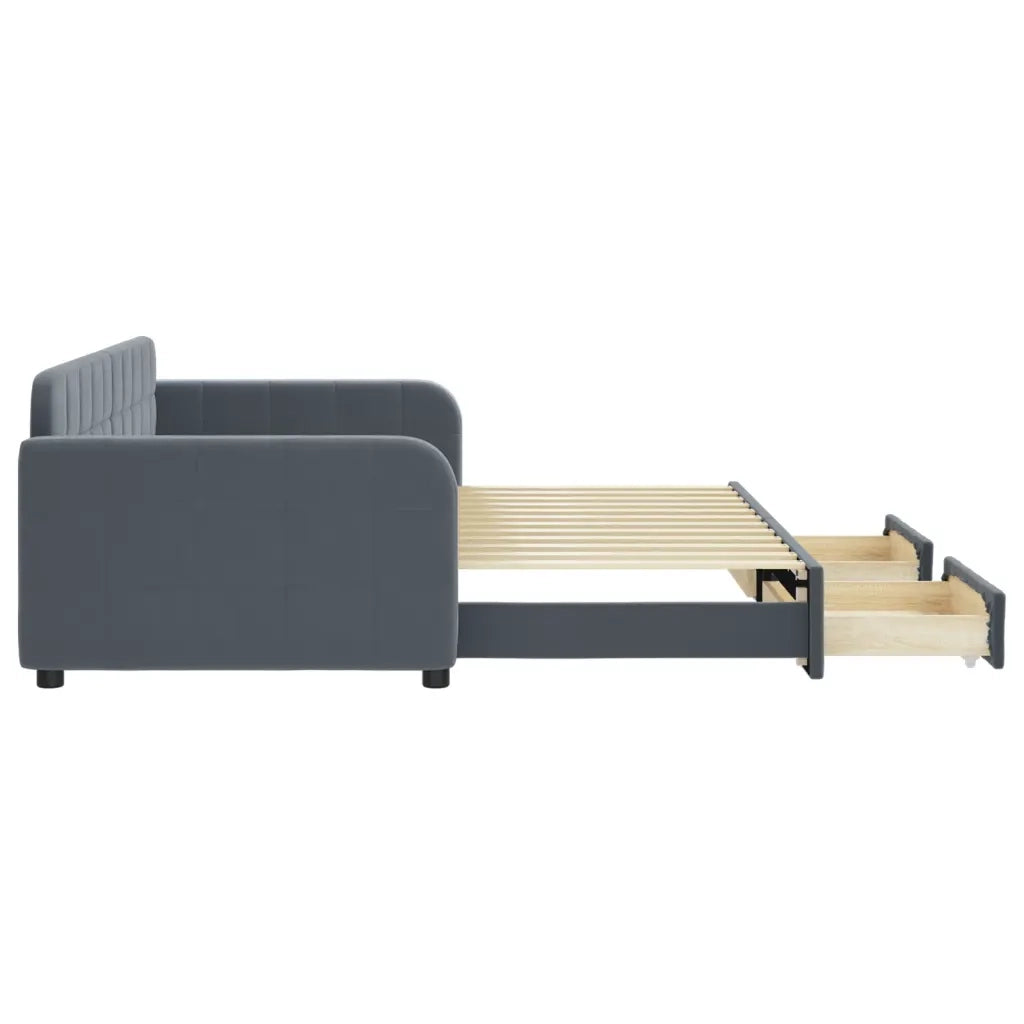Divano Letto Estraibile Cassetti Grigio Scuro 90x200cm Velluto