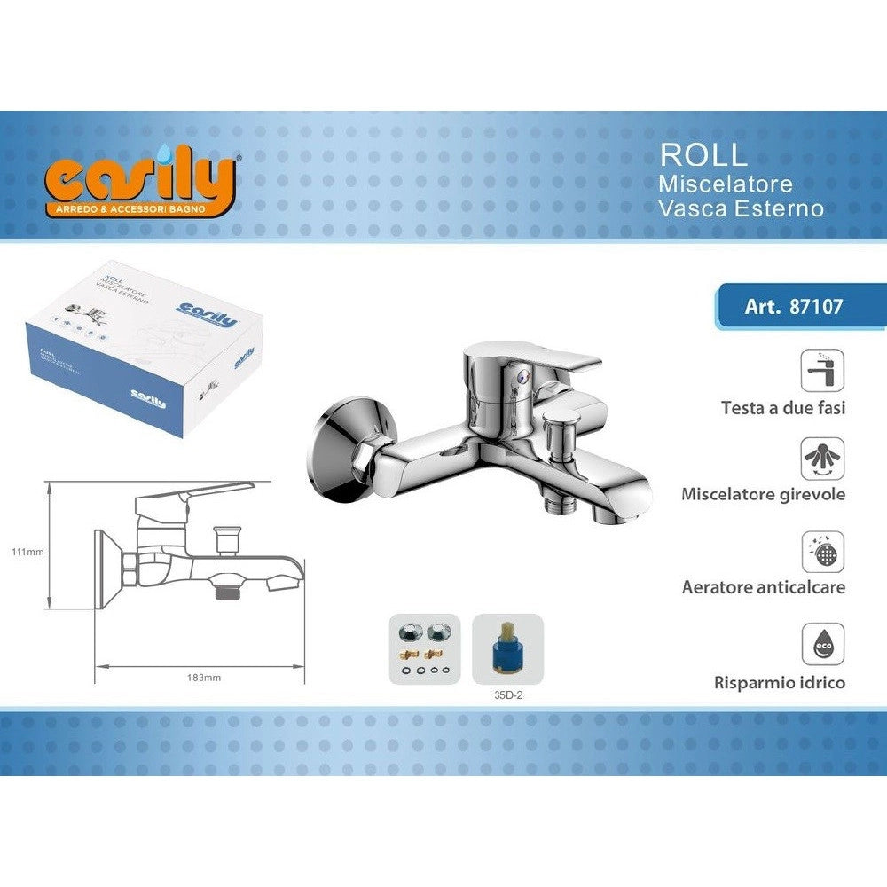 Trade Shop - Rubinetto Miscelatore Gruppo Vasca Da Bagno Cromato Con Attacco Doccia Roll87107 -