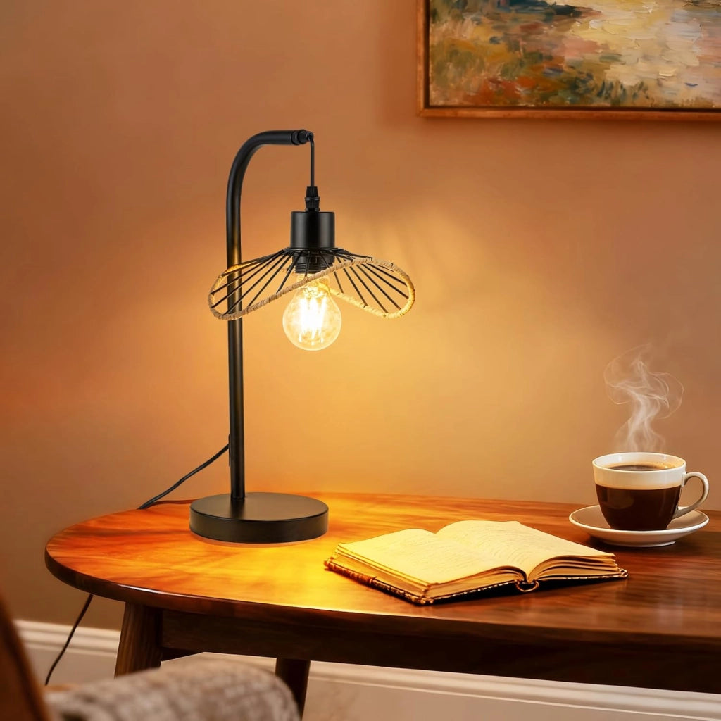 ZMH Lampada da tavolo vintage nera E27 per camera letto scrivania