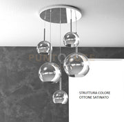 SOSP. OTTONE SAT. TONDA 5 LUCI VETRI (1 GRANDE+1 MEDIO+3 PICCOLO) TUTTI CROMO 1155OS-S5 TMIX-CR