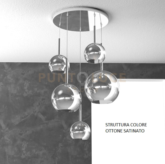SOSP. OTTONE SAT. TONDA 5 LUCI VETRI (1 GRANDE+1 MEDIO+3 PICCOLO) TUTTI CROMO 1155OS-S5 TMIX-CR