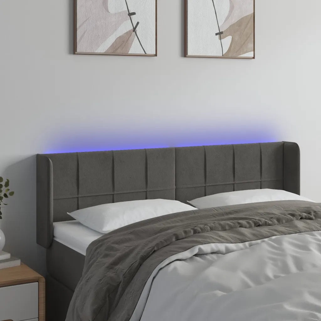 Testiera | Testata a LED Grigio Scuro 147x16x78/88 cm in Velluto