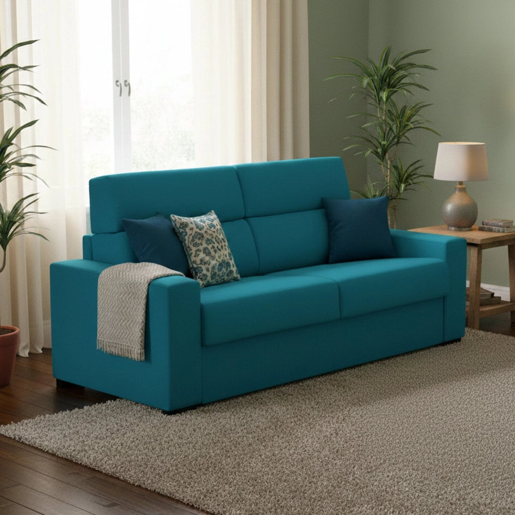 Quindici, Divano Letto 3 Posti Sfoderabile Made in Italy, 220x95 cm Azzurro