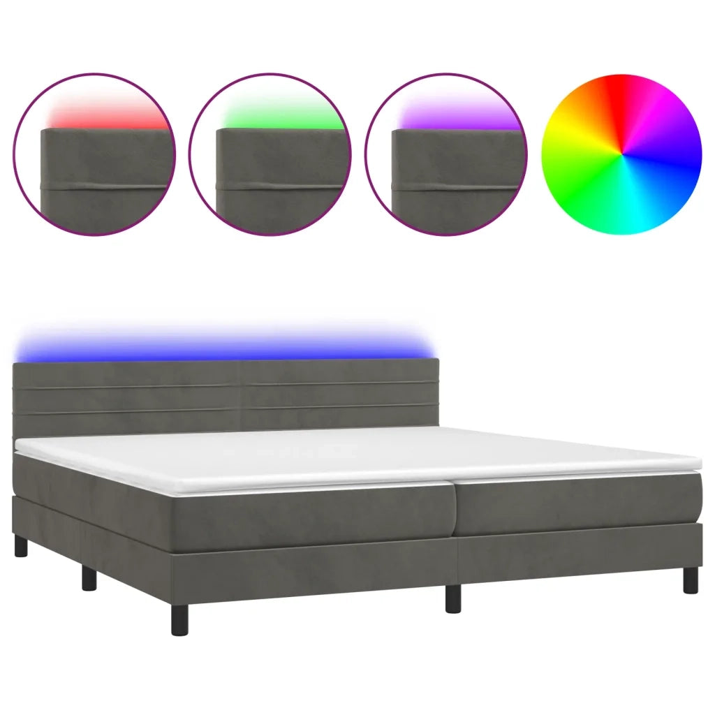 Letto a Molle con Materasso e LED Grigio Scuro 200x200 cm 3134484