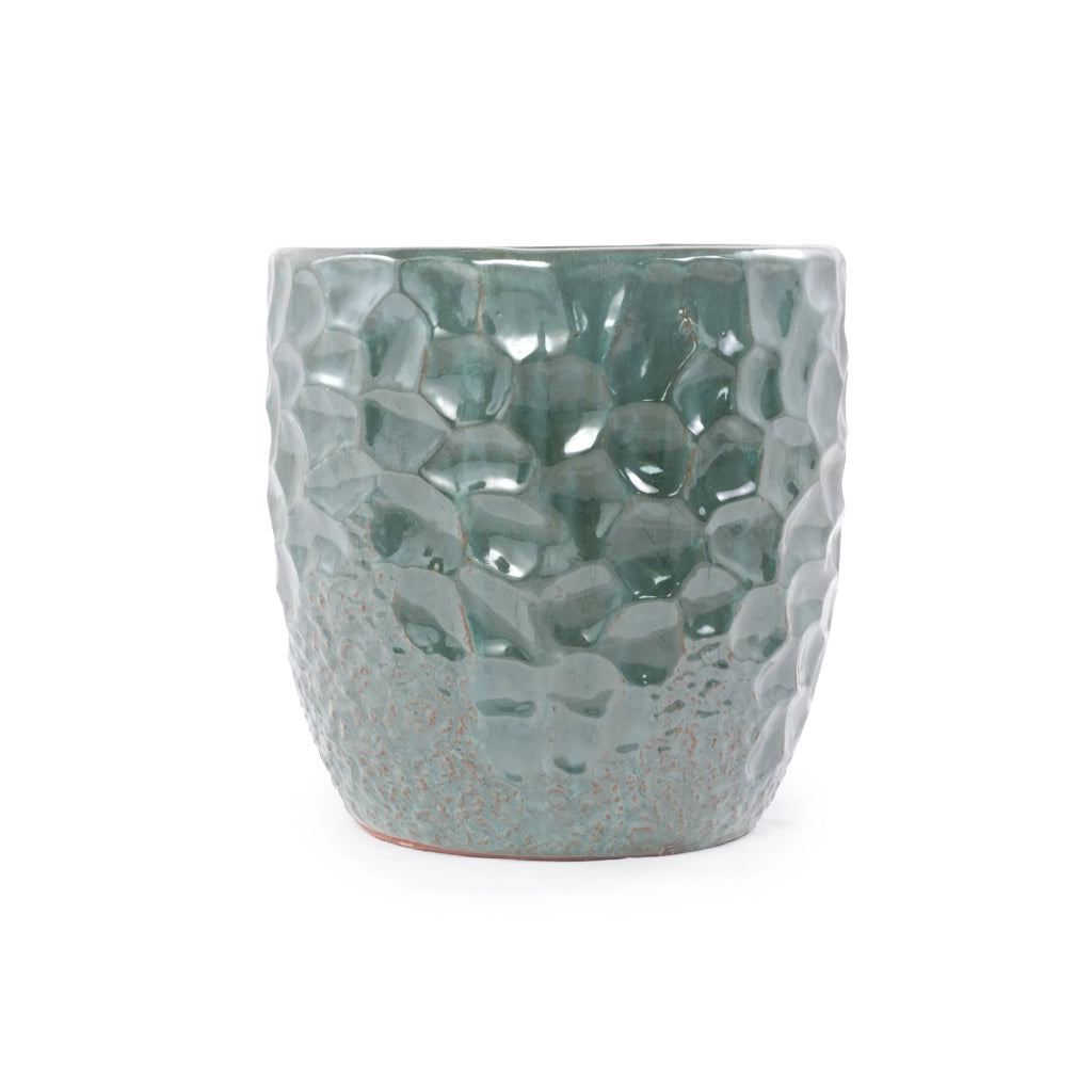 Vaso in ceramica verde scuro Ø30 cm, finitura lucida, fori di drenaggio, resistente al gelo