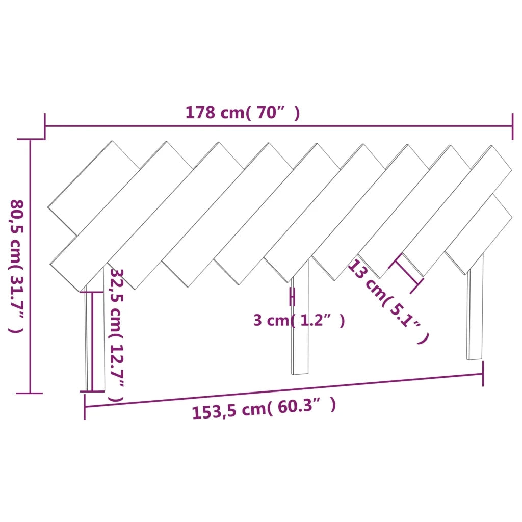 Testiera per Letto Nera 178x3x80,5 cm in Legno Massello di Pino 819239