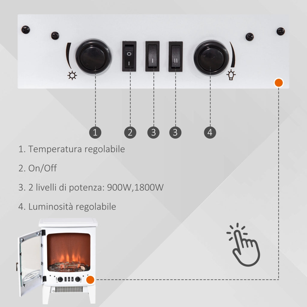 Easycomfort Camino Elettrico da Terra con Effetto Fiamma, Temperatura Regolabile 900W-1800W, Copertura 15-20m², 39x26x54.8cm, Bianco