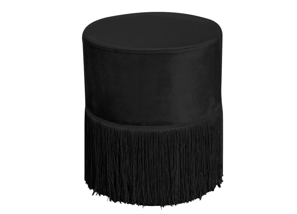Pouf Salotto/Camera Con Frangette Imbottito Modello Velvet Malibù Tinta Unita - Pouf - Nero