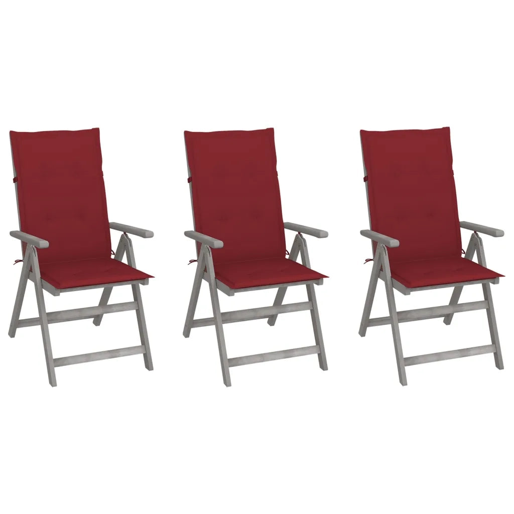 Sedie da Giardino Reclinabili 3 pz con Cuscini Massello Acacia cod mxl 6424