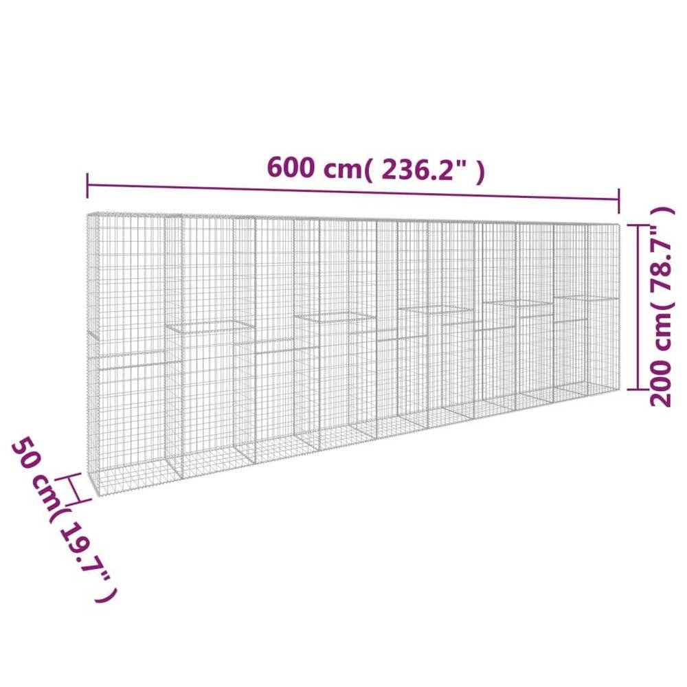 Gabion Wall With Cover, Galvanized Steel, 600 X 50 X 200 Cm