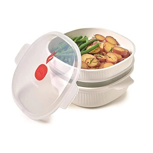 Snips 000851 TempoZero Vaporiera per Microonde 2 Vassoi 4 L senza BPA lavastoviglie safe colore Bianco