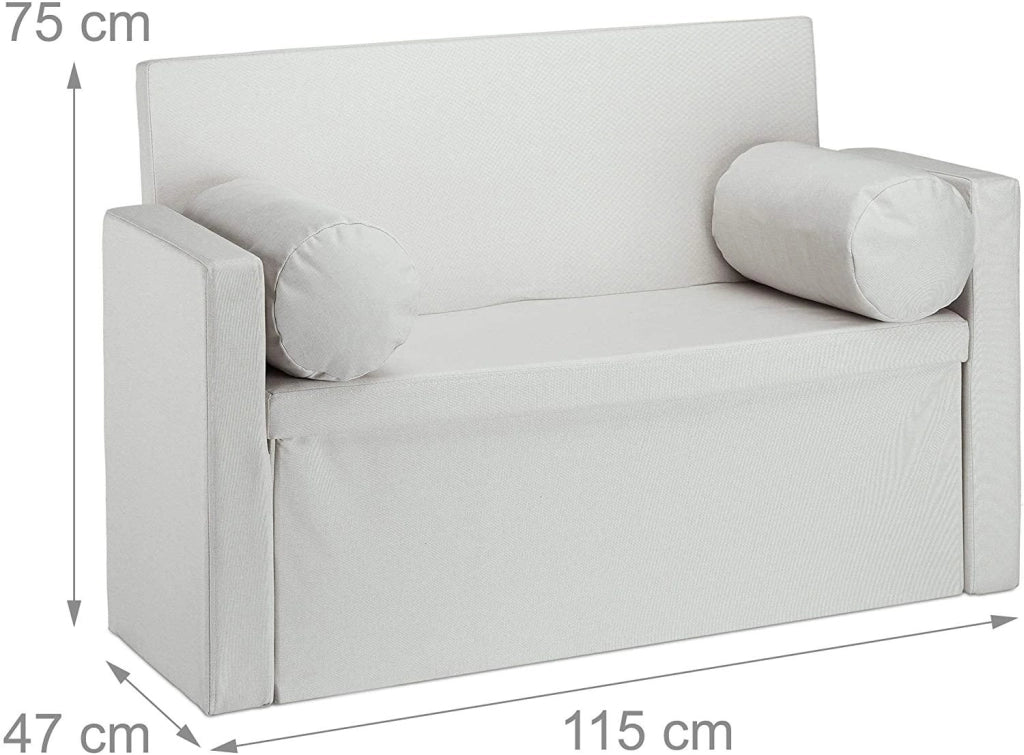 Panca a 2 posti con schienale vano portaoggetti ribaltabile pratico sedile ribaltabile 115 cm crema 13_0000374_2