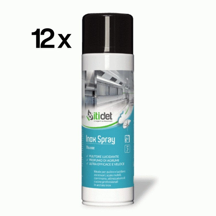 Inox Spray Mousse 12 Pezzi x 500 ml, Detergente Lucidante Acciaio 1 Passata | Itidet