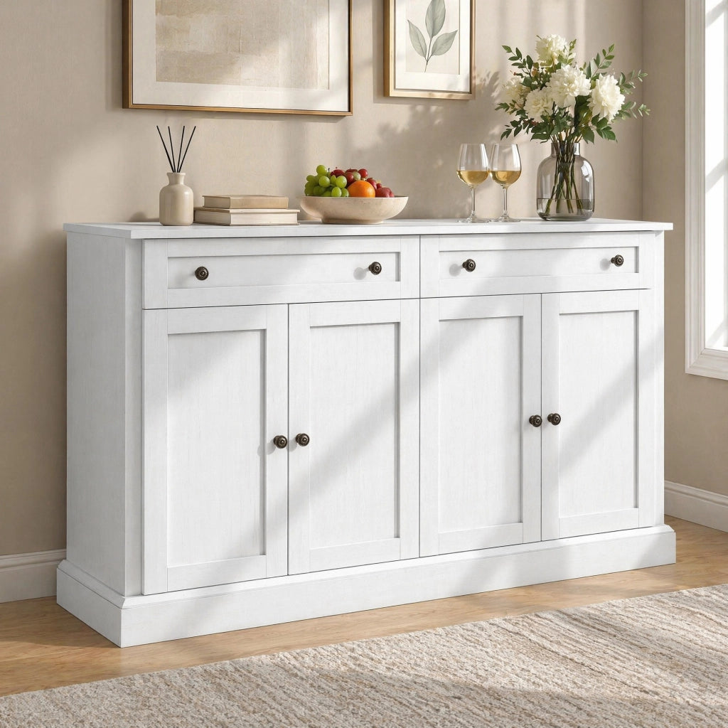 Credenza Sideboard con 4 ante e 2 cassetti; 150x40x86 cm; bianco antico
