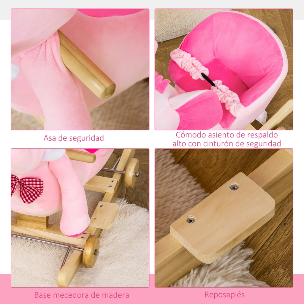 Cavallo a Dondolo con Ruote Elefante ¨C zephmum ¨C Rosa 60x35x45 cm