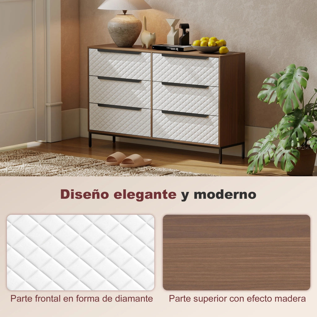 Cassettiera 6 Cassetti Tessuto Frontale Diamante ¨C Minimal ¨C Naturale e Bianco