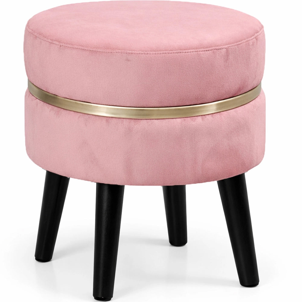Pouf Sgabello Rotondo Rosa Design Moderno Poggiapiedi con Rivestimento Velluto