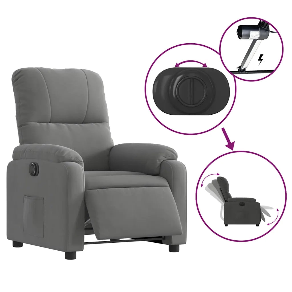 Divano Sedia-Poltrona Reclinabile Elettrica Grigio Scuro Tessuto Microfibra 616854