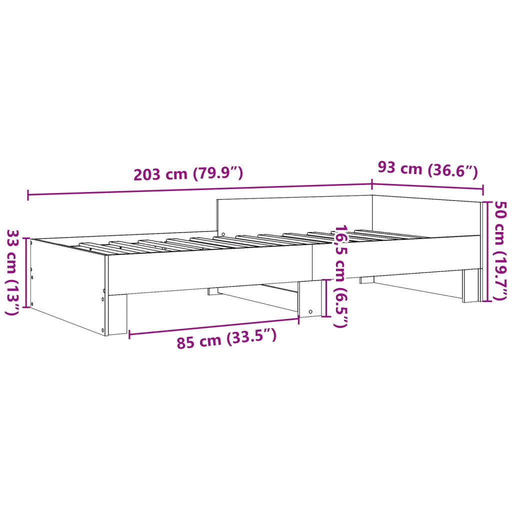 Giroletto senza Materasso Rovere Fumo 90x200 cm in Truciolato